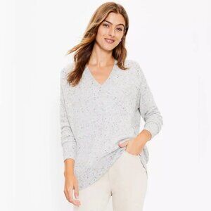 Loft Flecked V-Neck Tunic Sweater in cream Multi Size S
